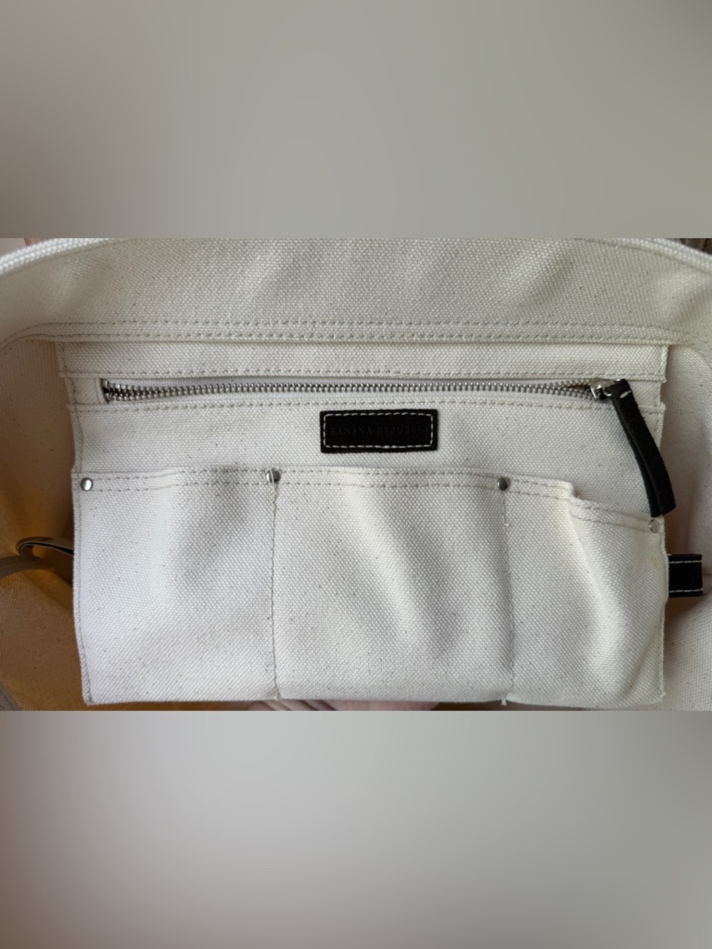Banana Republic Cream Canvas Tote with Dark Brown Suede Trim - Picture 3 of 8